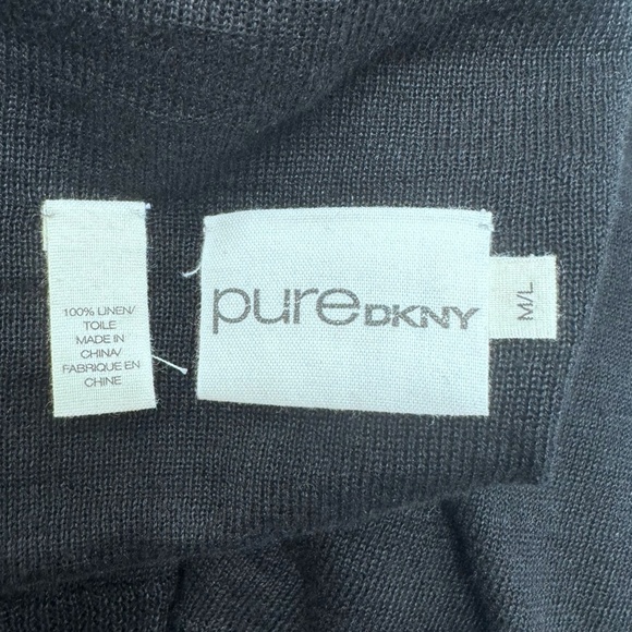 DKNY PURE BLACK KNIT LINEN OPEN CARDIGAN SHAWL COLLAR SWEATER - Picture 12 of 16
